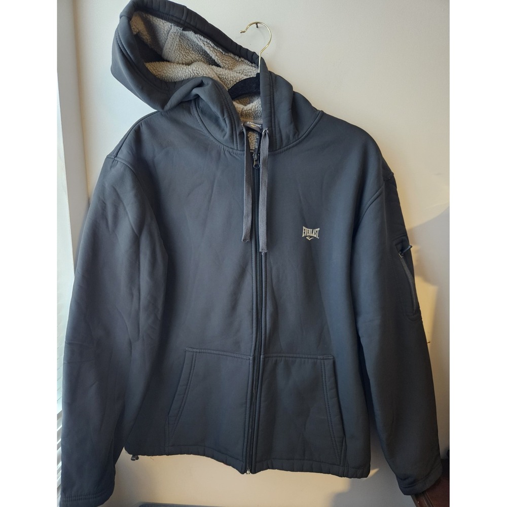 Everlast Men's Softshell Jacket Fleece Lined Hooded Zip Up Black Gray Size M